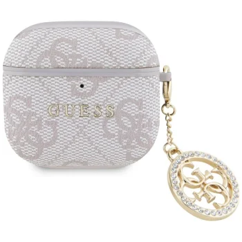 Guess 4G Strass Charm dėklas skirtas AirPods 4, Rožinis