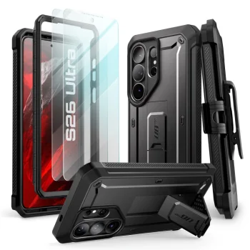 Supcase Unicorn Beetle Pro dėklas Samsung Galaxy S26 Ultra su 2 stiklais, juodas