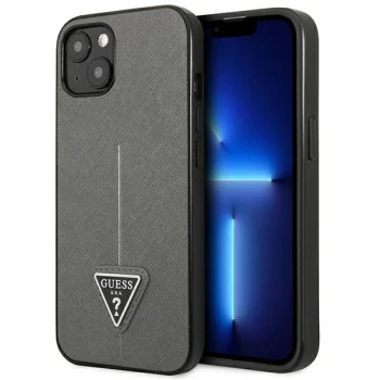 Guess Saffiano Triangle Logo dėklas iPhone 13 mini, sidabrinis