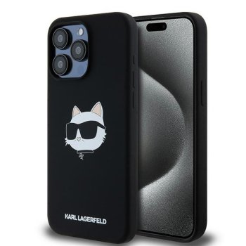 Karl Lagerfeld iPhone 15 Pro Case Silicone Choupette Head MagSafe, Black
