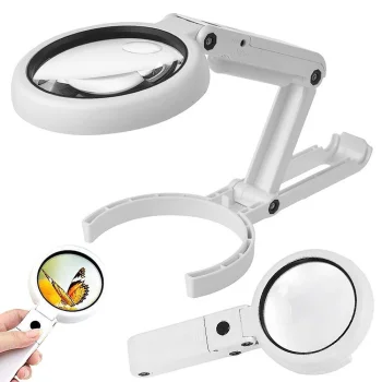 Foldable Desk Magnifying Glass with 8 LED Light 5x 11x, USB