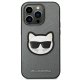 Karl Lagerfeld Saffiano Choupette Head Patch dėklas iPhone 14 Pro, Sidabrinis