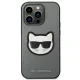 Karl Lagerfeld Saffiano Choupette Head Patch dėklas iPhone 14 Pro, Sidabrinis