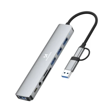 Wozinsky WAH-81 8-in-1 USB-C Hub with USB 3.0 SD MicroSD Reader and 3.5mm Audio Output - Gray