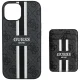 „Guess 4G Stripes“ dėklas su „MagSafe“ pinigine „iPhone 15“, juodas