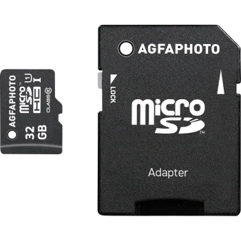 Atminties kortelė AgfaPhoto MicroSDHC 32GB UHS-I U1 Class 10 su SD adapteriu