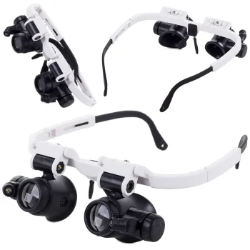Laikrodininko didinamieji akiniai su LED apšvietimu 8x ir 23x, balta ir juoda