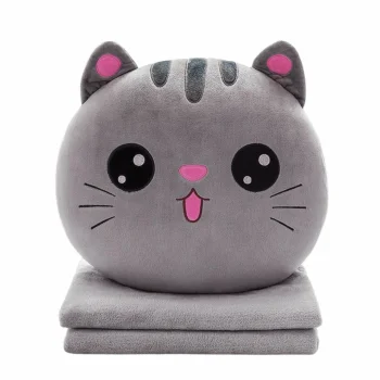 Plush Toy Pillow with Blanket Cat, Grey