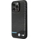 BMW Leather Carbon dėklas iPhone 13 Pro / 13 telefonui, juodas