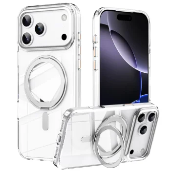 Magnetinis dėklas su stovu iPhone 18 Pro Max / 17 Pro Max, TPU, akrilas, baltas