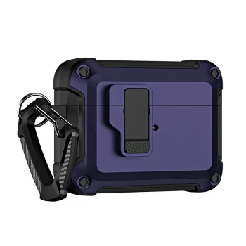 Apsauginis dėklas ausinėms AirPods 4 su karabinu, violetinis