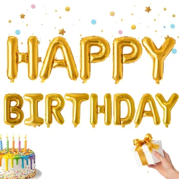 Foil Balloon Garland Happy Birthday Letter Banner Party Decoration, 13 Pcs, Gold