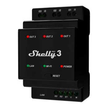 Išmanioji 3 kanalų rėlė Shelly Pro 3 ant DIN bėgelio, WiFi/LAN