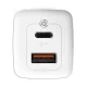 Baseus GaN2 Lite tinklo įkroviklis USB / USB Type C 65W, baltas