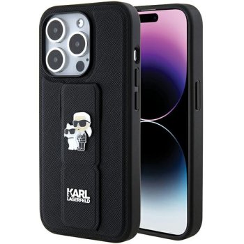Karl Lagerfeld dėklas iPhone 15 Pro telefonui Gripstand Saffiano, juodas