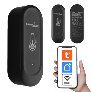 Išmanusis WiFi temperatūros ir drėgmės jutiklis GreenBlue GB741 IP65, juodas