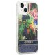 Guess Flower Liquid Glitter dėklas telefonui iPhone 14 Plus, mėlynas