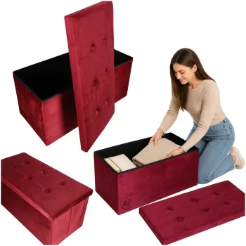 Sulankstomas aksominis pufas su daiktadėže 77x38x37 cm, bordo