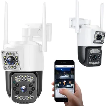 Lauko pasukamoji IP kamera su dviem objektyvais 6 MP, WiFi 2.4 GHz, IP66, balta