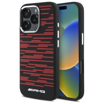 Mercedes dėklas iPhone 16 Pro telefonui AMG Silicone Graphics MagSafe, juodas
