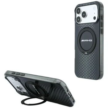 Mercedes AMG dėklas iPhone 18 Pro / 17 Pro su MagSafe žiedu-stovu, juodas