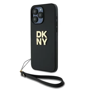 DKNY dėklas, skirtas iPhone 15 Pro Max su riešo dirželiu, juodas