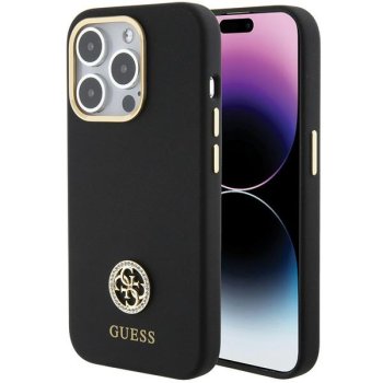 Guess Silicone Logo Strass 4G dėklas iPhone 15 Pro, juodas