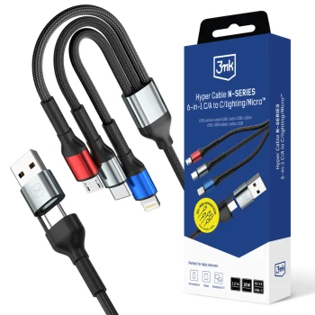 3mk Hyper Cable N-SERIES 6in1 USB-C USB-A į USB-C Lightning Micro 1.2m 18W juodas