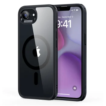ESR Classic Hybrid HaloLock MagSafe dėklas iPhone 16e / 17e, skaidrus / juodas