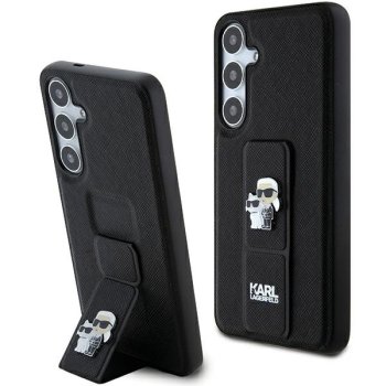 Samsung Galaxy S24 (SM-S921) Karl Lagerfeld Gripstand Saffiano Karl & Choupette Pins Cover Case, Black