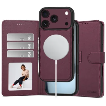 Tech-Protect Wallet MagSafe atverčiamas dėklas iPhone 17 Pro / 18 Pro, bordo
