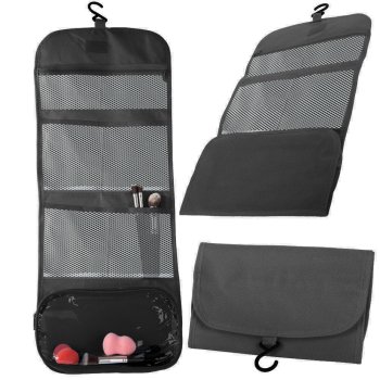 Foldable Travel Toiletry Bag with Hanging Hook, Black