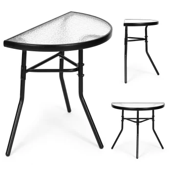 Semi-Circular Glass Coffee Table for Balcony and Terrace Multigarden