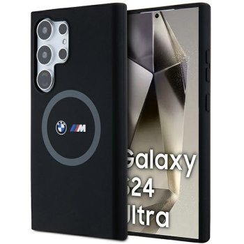 BMW dėklas Samsung Galaxy S24 Ultra telefonui Silicone Printed Ring MagSafe, juodas