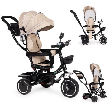 ECOTOYS 4-in-1 vaikiškas triratukas su apsukama kėdute, smėlio spalvos