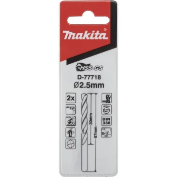 Metalo grąžtų komplektas Makita D-77718 HSS-GS, 2.5 x 57 mm, 2 vnt.