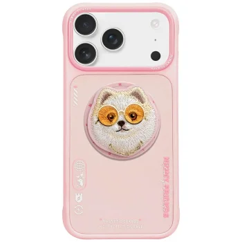 Nimmy Glasses Cool Dog MagSafe dėklas iPhone 17 Pro telefonui, rožinis