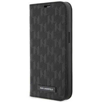 Apple iPhone 14 6.1" Karl Lagerfeld Saffiano Monogram Bookcase Cover (KLBKP14SSAKLHPK), Black