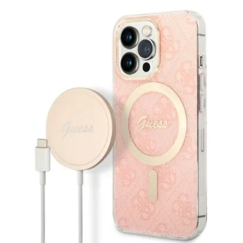 Dėklo ir įkroviklio rinkinys Guess GUBPP13LH4EACSP, skirtas iPhone 13 Pro, rožinis