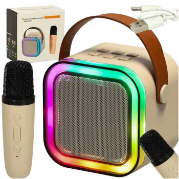 Karaokės rinkinys Bluetooth garsiakalbis ir mikrofonas, smėlio spalvos