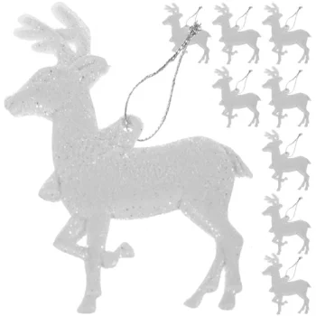 Ruhhy Christmas Tree Ornaments - Reindeer, 9 pcs, White with Glitter