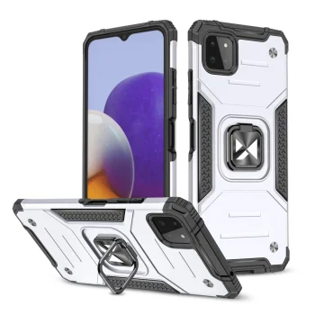 Wozinsky Ring Armor dėklas Samsung Galaxy A22 4G su žiedu ir stovu, sidabrinis