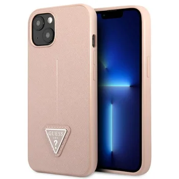 Guess Saffiano Triangle dėklas Apple iPhone 13 mini, rožinis
