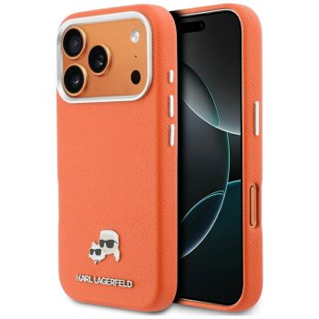 Karl Lagerfeld Karl & Choupette Saffiano MagSafe dėklas iPhone 17 Pro Max, oranžinis