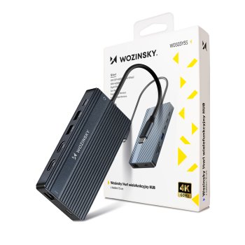 Wozinsky WDS03Y5S 14-in-1 USB-C šakotuvas 3 monitoriams, pilkas