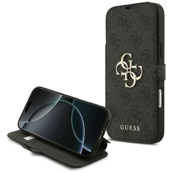 Atverčiamas dėklas Guess Book 4G Metal Logo iPhone 18 Pro Max / 17 Pro Max, juodas