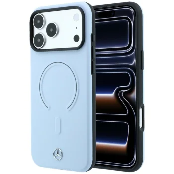 Mercedes Leather 3D MagSafe dėklas iPhone 18 Pro Max / 17 Pro Max, mėlynas