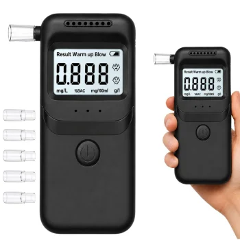 Skaitmeninis elektroninis alkotesteris su LCD ekranu ir 5 antgaliais, juodas