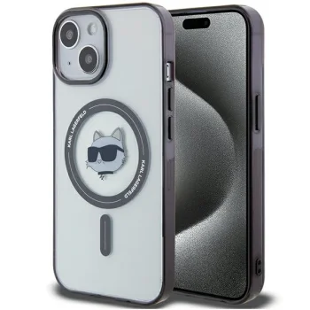 Karl Lagerfeld dėklas iPhone 15 telefonui, IML Choupette's Head MagSafe, skaidrus