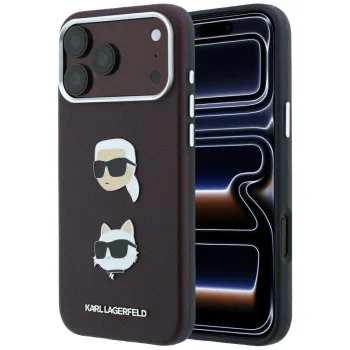 Karl Lagerfeld Saffiano Pins & Logo dėklas, skirtas iPhone 18 Pro Max / 17 Pro Max, bordo
